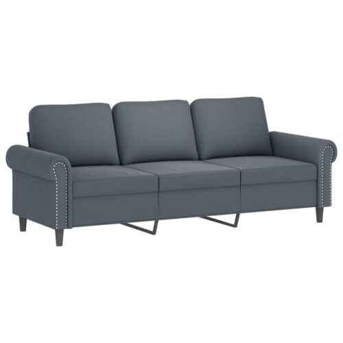 3-Seater Sofa with Cushions Couch Lounge Chairs Velvet Fabric Dark Grey 180cm - Image 4