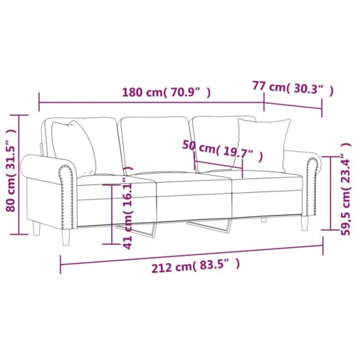 3-Seater Sofa with Cushions Couch Lounge Chairs Velvet Fabric Dark Grey 180cm - Image 8