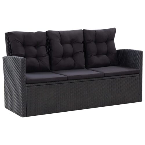6-Piece Garden Lounge Set with Cushions Poly Rattan Wicker Outdoor Patio Furniture Black - Image 2