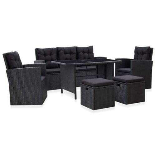 6-Piece Garden Lounge Set with Cushions Poly Rattan Wicker Outdoor Patio Furniture Black - Image 12