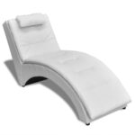 Chaise Lounge with Pillow White Faux Leather