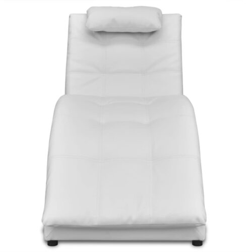 Chaise Lounge with Pillow White Faux Leather - Image 2
