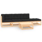 5-Piece Garden Lounge Set with Cushions Pine Wood Outdoor Patio Furniture