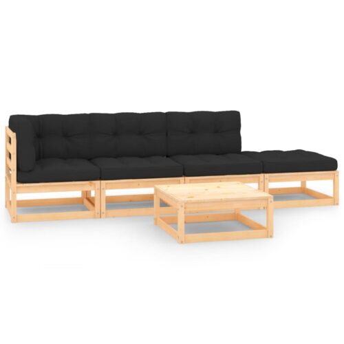5-Piece Garden Lounge Set with Cushions Pine Wood Outdoor Patio Furniture - Image 12