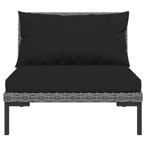 7-Piece Garden Lounge Set with Cushions Poly Rattan Wicker Outdoor Patio Furniture Dark Grey - Image 4