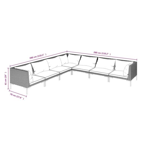 7-Piece Garden Lounge Set with Cushions Poly Rattan Wicker Outdoor Patio Furniture Dark Grey - Image 7