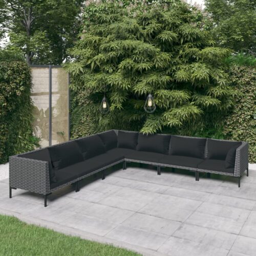7-Piece Garden Lounge Set with Cushions Poly Rattan Wicker Outdoor Patio Furniture Dark Grey - Image 10