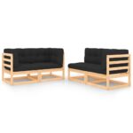 4-Piece Garden Lounge Set with Cushions Pine Wood Outdoor Patio Furniture