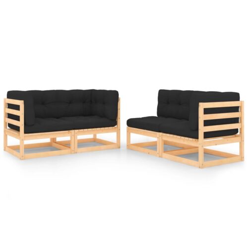 4-Piece Garden Lounge Set with Cushions Pine Wood Outdoor Patio Furniture
