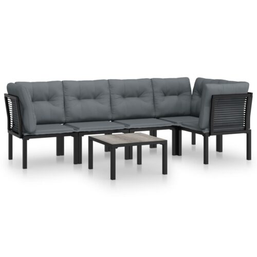 6-Piece Garden Lounge Set Black Grey Poly Rattan Wicker Outdoor Patio Furniture