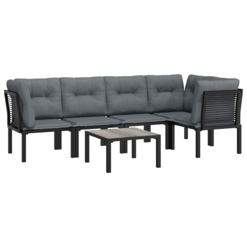 6-Piece Garden Lounge Set Black Grey Poly Rattan Wicker Outdoor Patio Furniture - Image 3