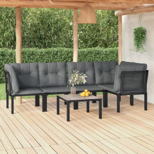 6-Piece Garden Lounge Set Black Grey Poly Rattan Wicker Outdoor Patio Furniture - Image 12