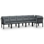 6-Piece Garden Lounge Set Black Grey Poly Rattan Wicker Outdoor Patio Furniture