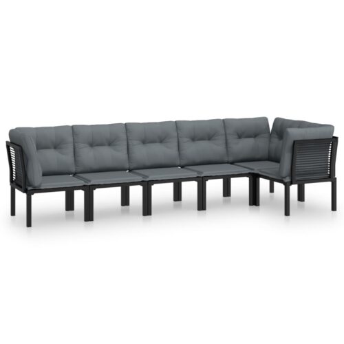 6-Piece Garden Lounge Set Black Grey Poly Rattan Wicker Outdoor Patio Furniture