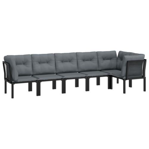 6-Piece Garden Lounge Set Black Grey Poly Rattan Wicker Outdoor Patio Furniture - Image 3