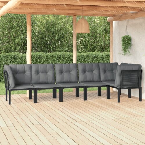 6-Piece Garden Lounge Set Black Grey Poly Rattan Wicker Outdoor Patio Furniture - Image 11
