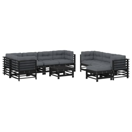 10-Piece Garden Lounge Set with Cushions Black Wood Timber Outdoor Patio Furniture