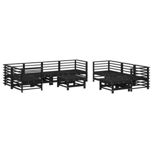 10-Piece Garden Lounge Set with Cushions Black Wood Timber Outdoor Patio Furniture - Image 3