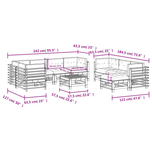 10-Piece Garden Lounge Set with Cushions Black Wood Timber Outdoor Patio Furniture - Image 9