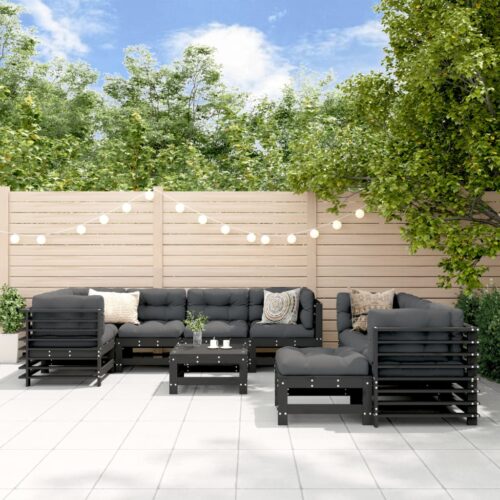 10-Piece Garden Lounge Set with Cushions Black Wood Timber Outdoor Patio Furniture - Image 10