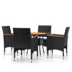 5-Piece Garden Dining Set Poly Rattan Wicker Outdoor Patio Furniture Black