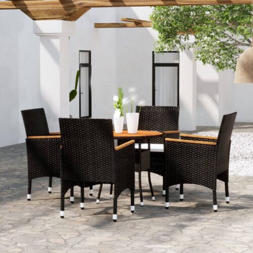 5-Piece Garden Dining Set Poly Rattan Wicker Outdoor Patio Furniture Black - Image 9