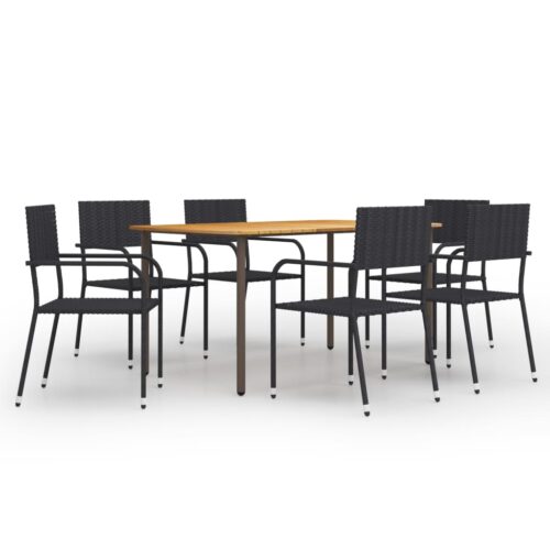 7-Piece Garden Dining Set Poly Rattan Wicker Outdoor Patio Furniture Black - Image 12