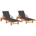 Sun Loungers 2pcs with Cushions Solid Wood Acacia