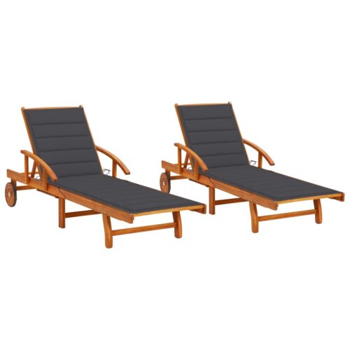 Sun Loungers 2pcs with Cushions Solid Wood Acacia