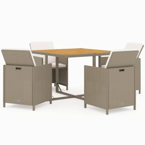 5-Piece Garden Dining Set with Cushions Poly Rattan Wicker Outdoor Patio Furniture Beige