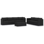 8-Piece Garden Lounge Set with Cushions Poly Rattan Wicker Outdoor Patio Furniture Black