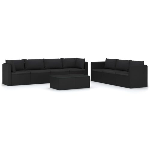 8-Piece Garden Lounge Set with Cushions Poly Rattan Wicker Outdoor Patio Furniture Black