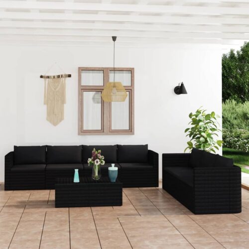 8-Piece Garden Lounge Set with Cushions Poly Rattan Wicker Outdoor Patio Furniture Black - Image 12