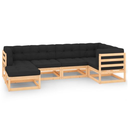 6-Piece Garden Lounge Set with Cushions Pine Wood Outdoor Patio Furniture - Image 12