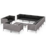 12-Piece Garden Lounge Set with Cushions Poly Rattan Wicker Outdoor Patio Furniture Dark Grey