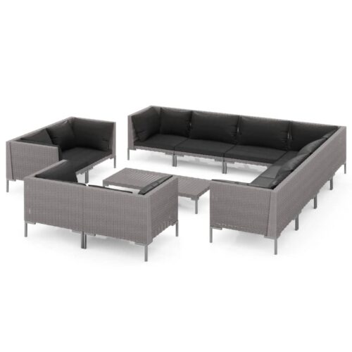 12-Piece Garden Lounge Set with Cushions Poly Rattan Wicker Outdoor Patio Furniture Dark Grey