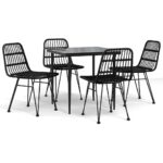 5-Piece Garden Dining Set Black Poly Rattan Wicker Outdoor Patio Furniture