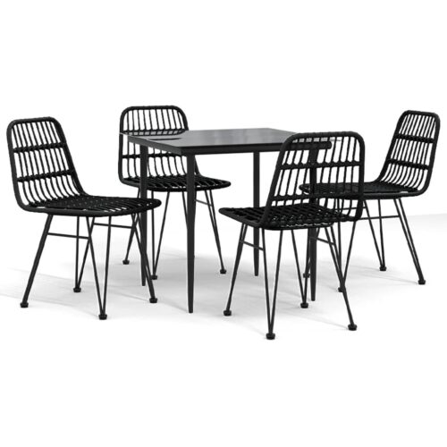 5-Piece Garden Dining Set Black Poly Rattan Wicker Outdoor Patio Furniture