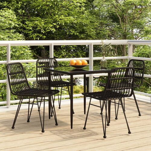 5-Piece Garden Dining Set Black Poly Rattan Wicker Outdoor Patio Furniture - Image 12
