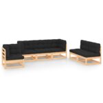 6-Piece Garden Lounge Set with Cushions Pine Wood Outdoor Patio Furniture