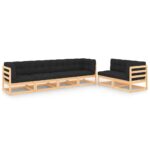 6-Piece Garden Lounge Set with Cushions Pine Wood Outdoor Patio Furniture