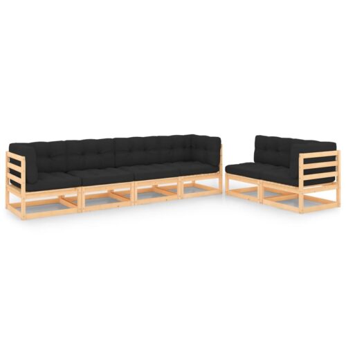 6-Piece Garden Lounge Set with Cushions Pine Wood Outdoor Patio Furniture - Image 12