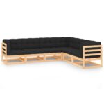 6-Piece Garden Lounge Set with Cushions Pine Wood Outdoor Patio Furniture