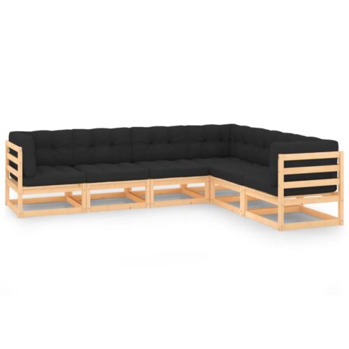 6-Piece Garden Lounge Set with Cushions Pine Wood Outdoor Patio Furniture