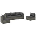5-Piece Garden Lounge Set with Cushions Poly Rattan Wicker Outdoor Patio Furniture Grey