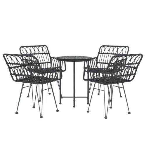5-Piece Garden Dining Set Black Poly Rattan Wicker Outdoor Patio Furniture - Image 3