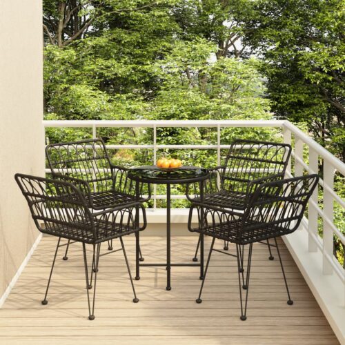 5-Piece Garden Dining Set Black Poly Rattan Wicker Outdoor Patio Furniture - Image 12