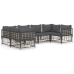 6-Piece Garden Lounge Set with Cushions Anthracite Poly Rattan