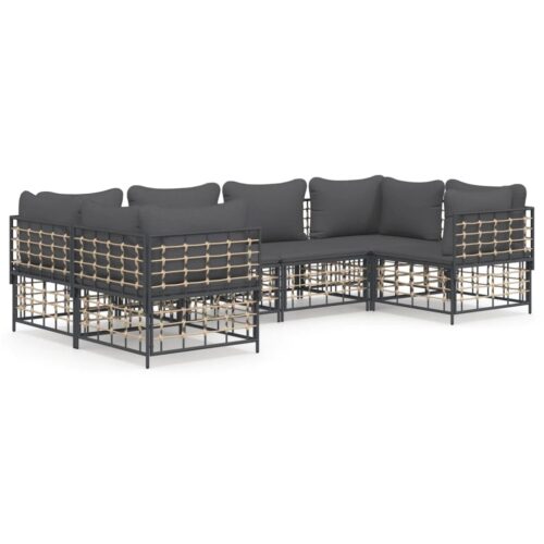 6-Piece Garden Lounge Set with Cushions Anthracite Poly Rattan