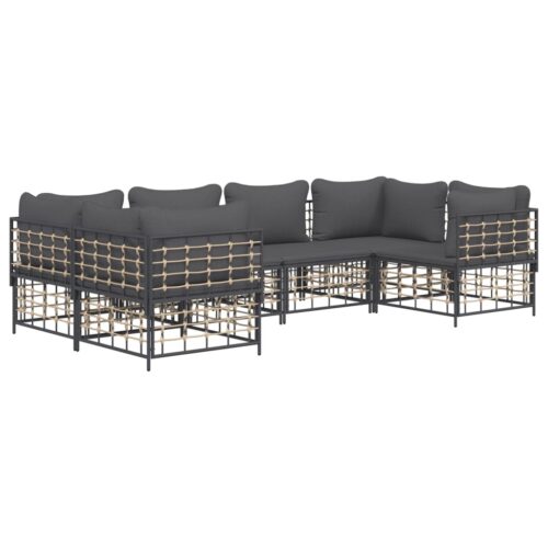 6-Piece Garden Lounge Set with Cushions Anthracite Poly Rattan - Image 2